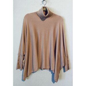 Ted Baker Sweater Womens Small Pink Blush Turtleneck Poncho Button Cuff Cozy